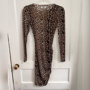 Tiger Mist Aarya Sheer Leopard Print Long Sleeve Body-Con Dress Size S Like New